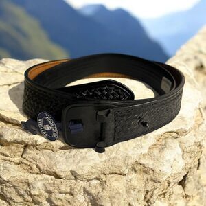 Duty man Police Equip. Woven Leather Belt Cop Black Size 58‎ Thick